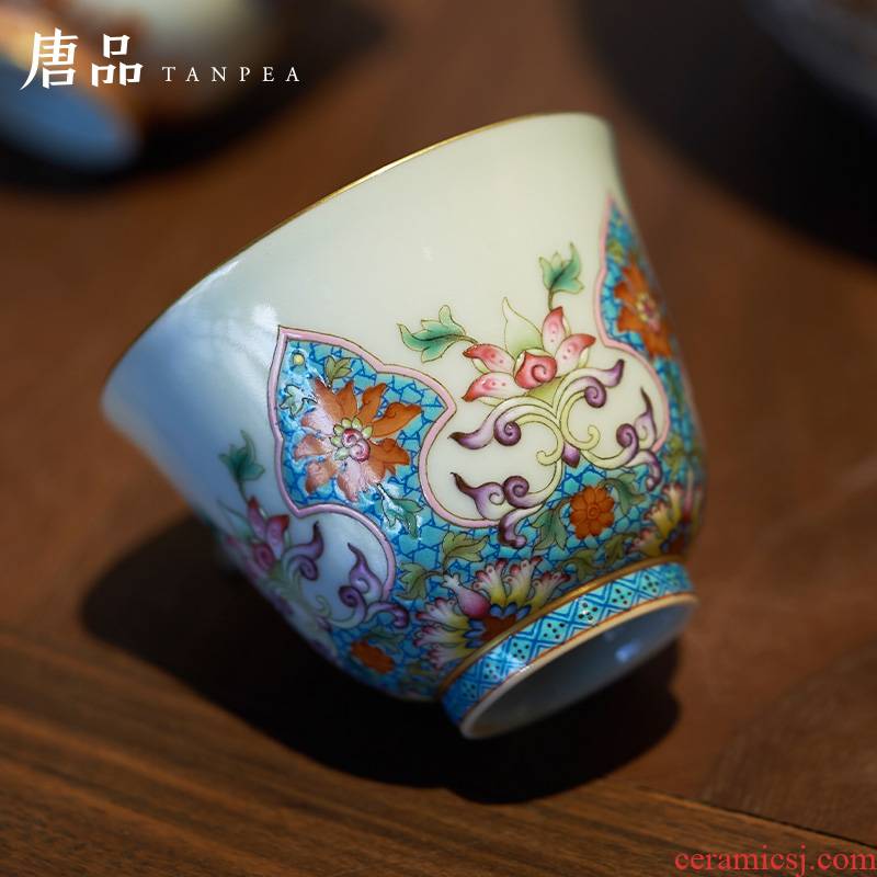 Tang Pin enamel enamel lion roll silk teacup ruyi lotus grain little lion Pacific advocate individual cup of jingdezhen ceramics