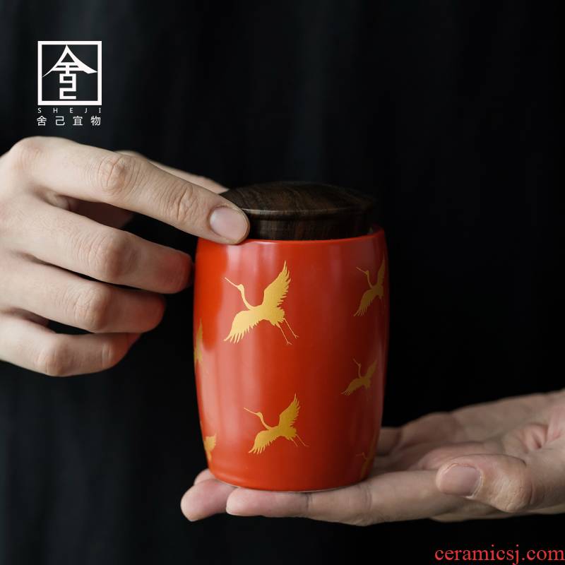 Coral red cranes jingdezhen manual ebony caddy fixings POTS sealed ceramic pot pot of tea