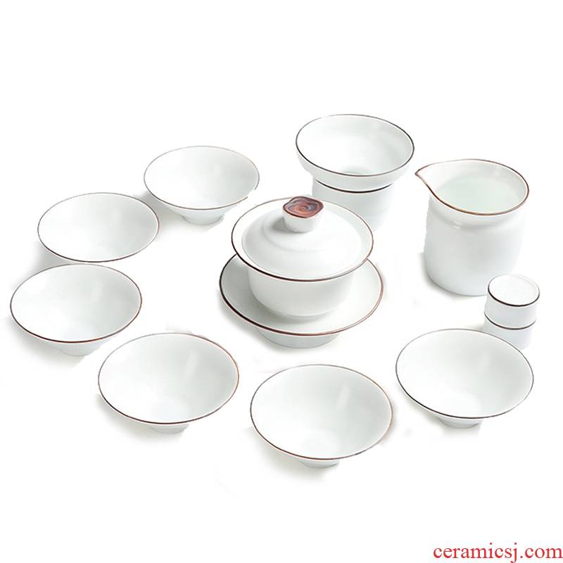 Really hold a complete set of white tea sets suit zen fat white kung fu tea set of white porcelain up with ceramics