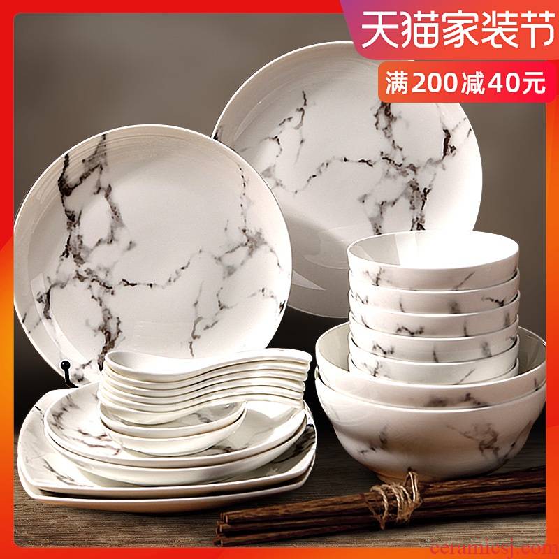 Marble ceramic tableware Chinese ink painting wind dishes rice bowls bowl 0 steak disk the suit