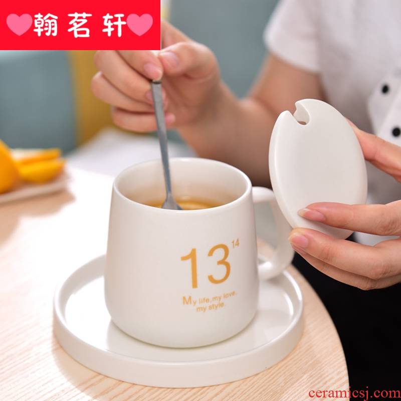 Creative mark cup with cover spoon contracted office coffee cup ceramic cup cup milk cup couples cup