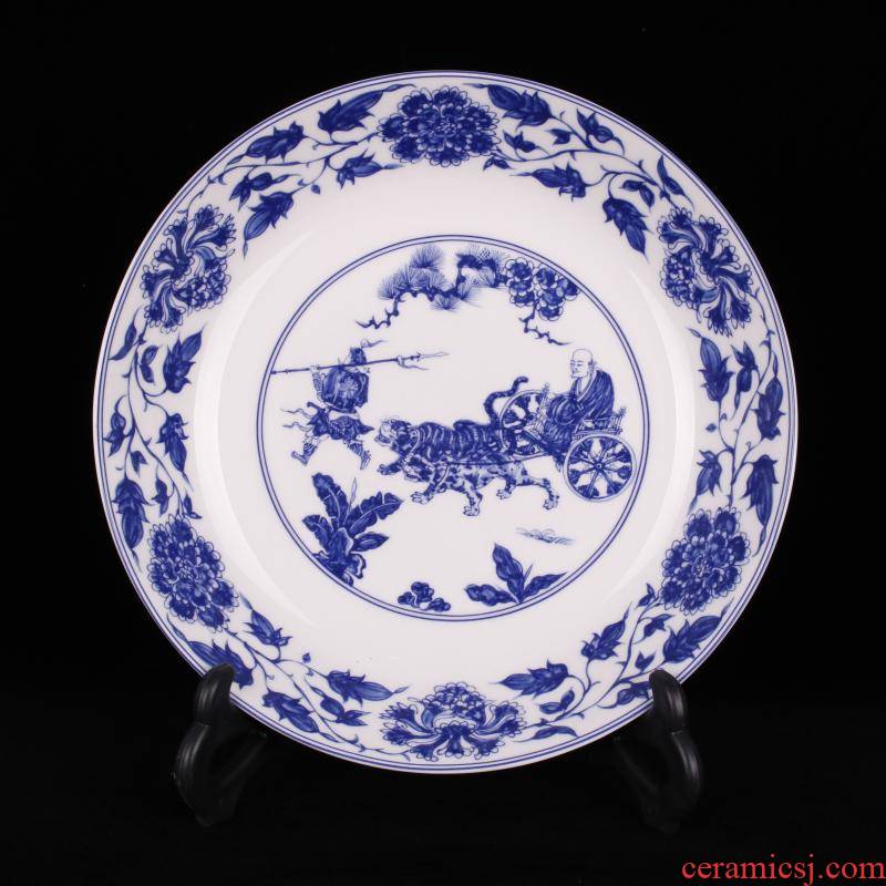 Jingdezhen porcelain qianlong blue - and - white guiguzi down the hill to admire the new Chinese style originality, the counter desktop decoration plate