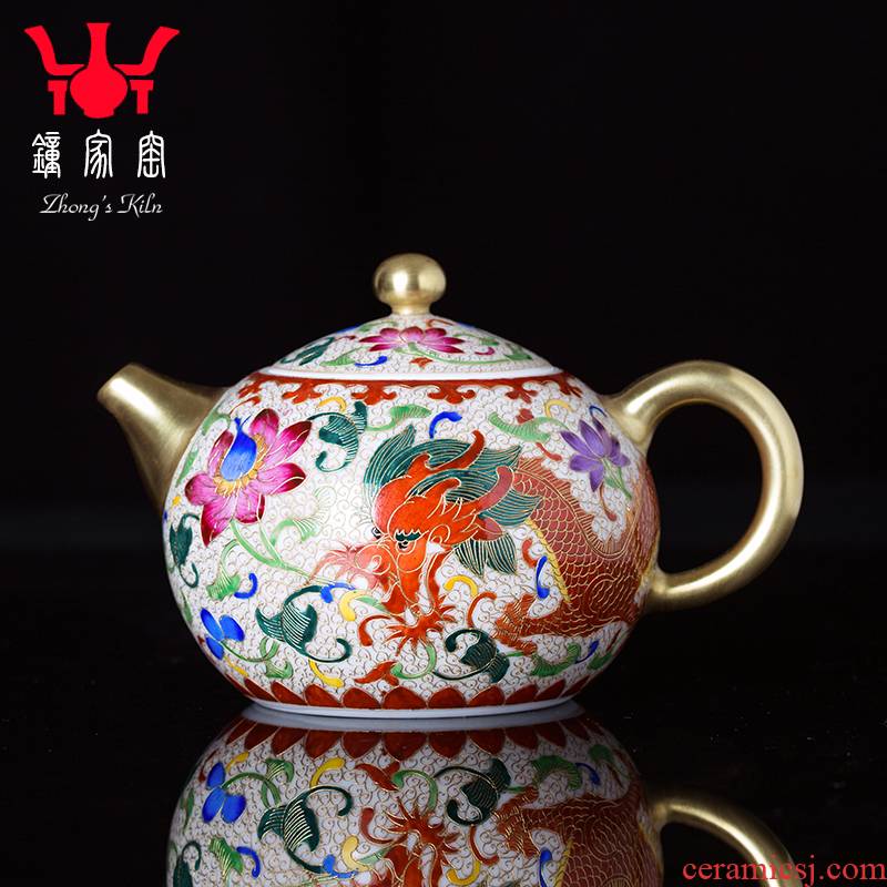 Kung fu tea pot clock home up single pot of dragon grain flower grain xi shi manual wire inlay enamel pot of jingdezhen tea service