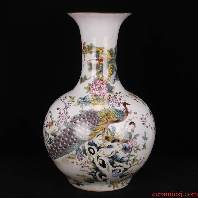 Jingdezhen pastel prosperous peacock TuShang bottles of Chinese domestic outfit company store hotel archaize floor big vase