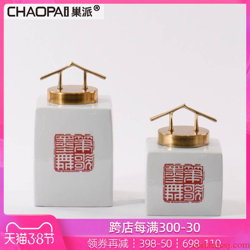 New Chinese style stamp ceramic storage tank furnishing articles hallway feel porch ark decoration TV ark, wine accessories