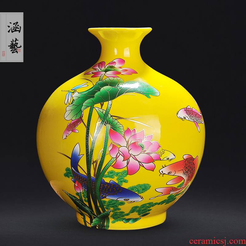 Jingdezhen ceramics yellow every year more than the vase sitting room of Chinese style household adornment handicraft furnishing articles arranging flowers
