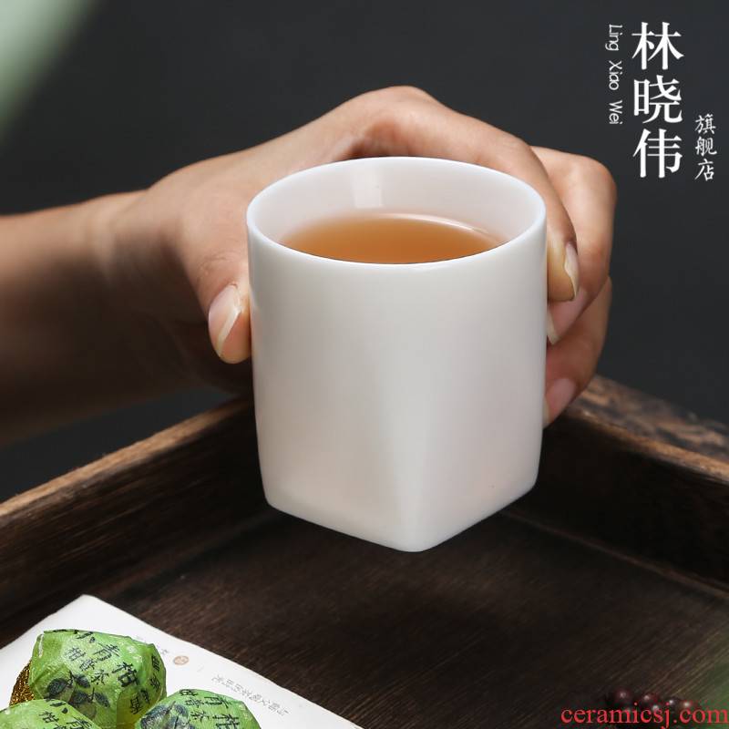Lin Xiaowei dehua white porcelain ceramic cups sample tea cup suet jade master cup of large single cup tea bowl