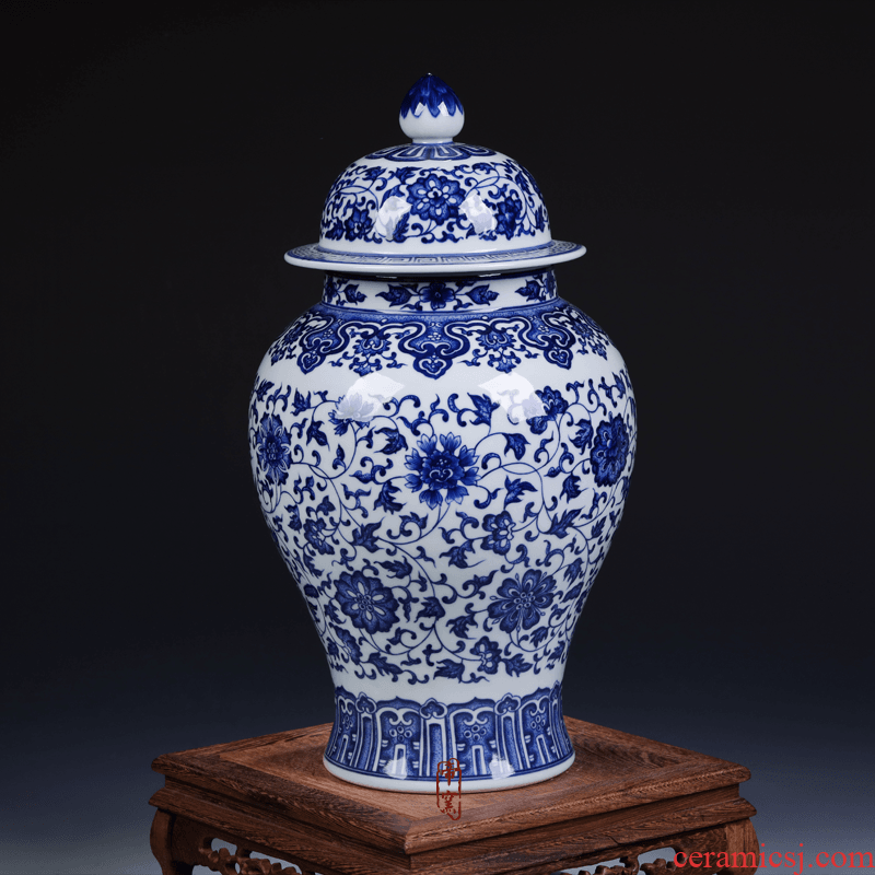Jingdezhen ceramic antique hand - made vases, flower implement general blue pot cover of blue and white porcelain porcelain Chinese style furnishing articles