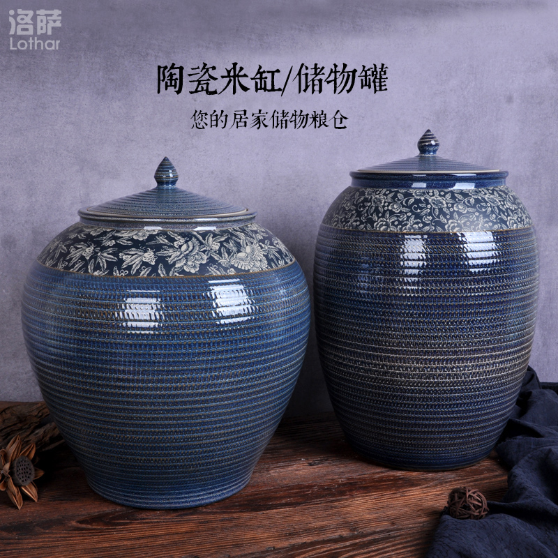 Jingdezhen ceramic barrel storage tank tea cake oil cylinder tank 20 jins of 50 kg of flour ricer box moistureproof bacon cylinder altar