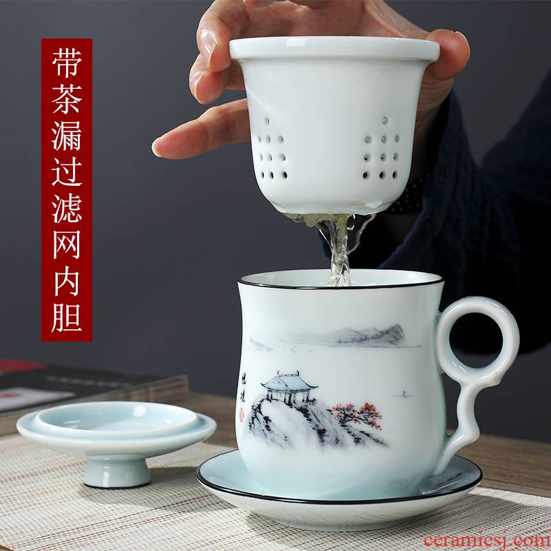Tea cups separation ceramic home filtration water cup with cover cup of jingdezhen gift cup interesting porcelain office meeting