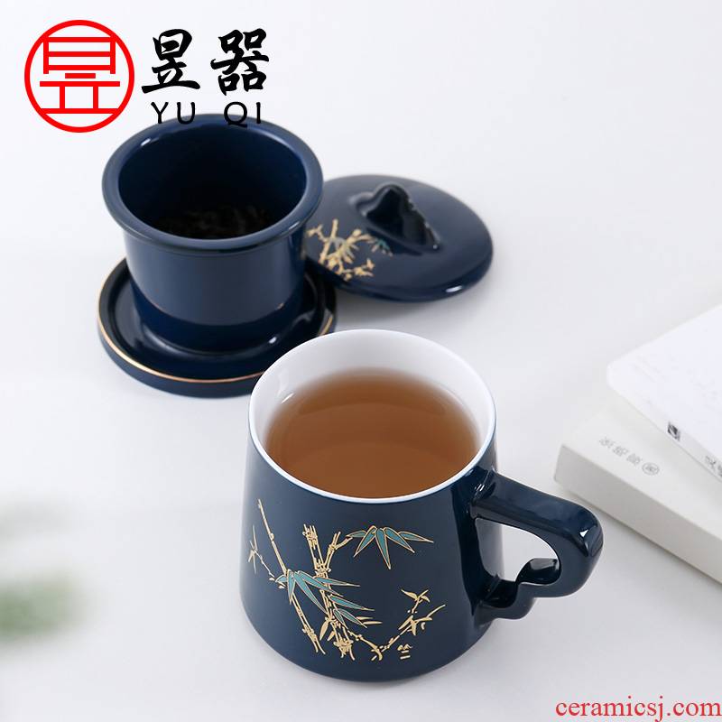 Ji yu machine office separation blue mark cup tea tea glass ceramic filter tank) tea cups