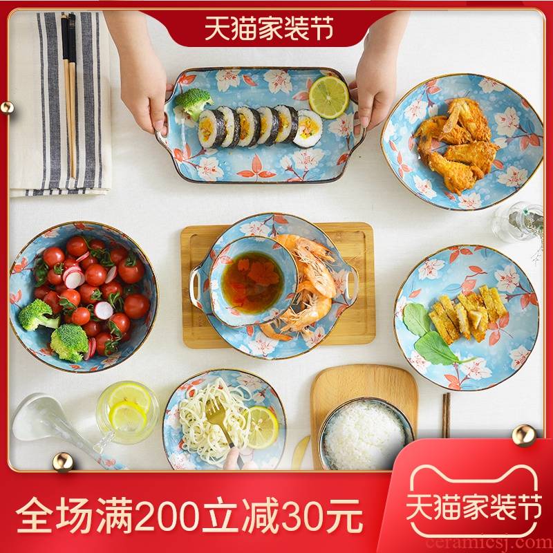 Japanese tableware suit under the glaze color dishes suit household creative move ceramic bowl dish to eat bowl chopsticks