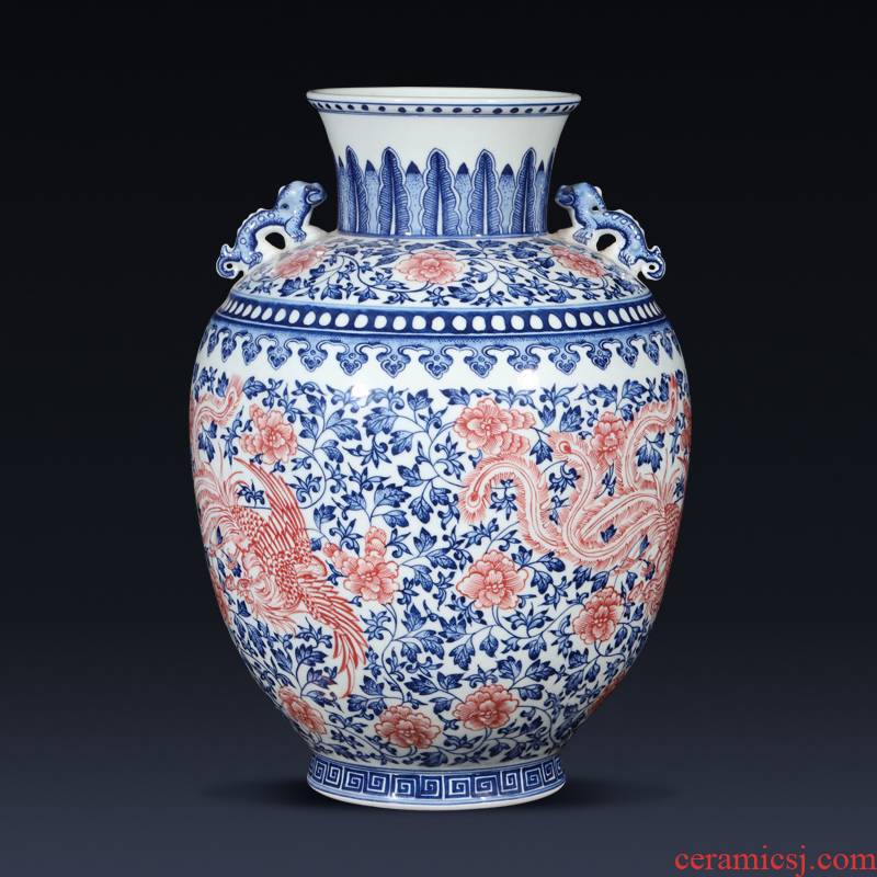 Jingdezhen ceramics imitation qianlong hand - made the ears of the blue and white porcelain vase Chinese rich ancient frame sitting room adornment is placed