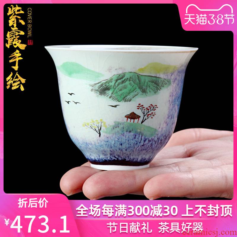 Hand - made teacup checking out creative famous vintage kung fu tea set jun porcelain master cup single cup large gift boxes
