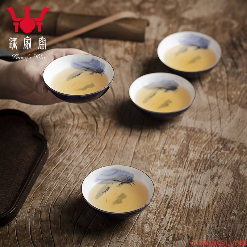 Clock home trade, one cup of jingdezhen ceramic cup sample tea cup hand - made scenery blue yan glaze kung fu ji small tea cups