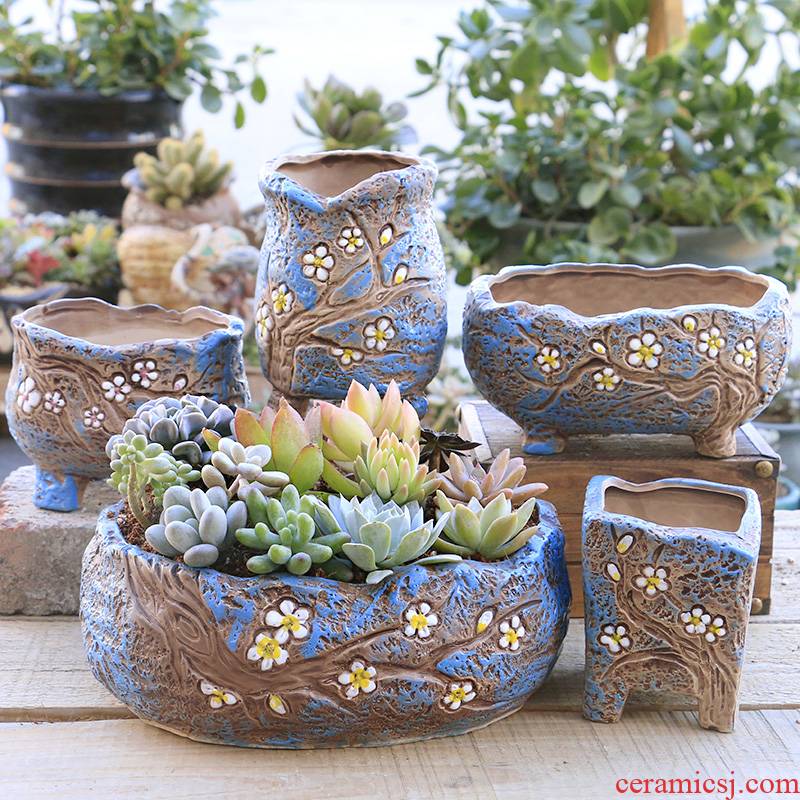 Creative fleshy flowerpot ceramic special offer a clearance indoor ventilation flesh character potted flower pot in coarse pottery large caliber