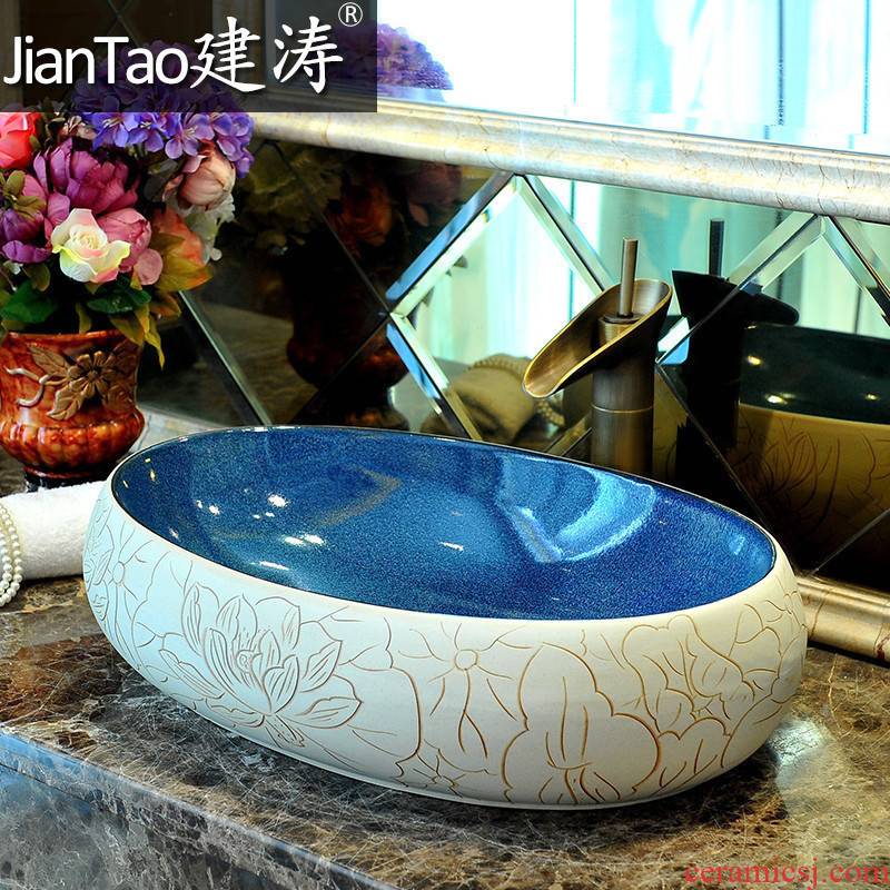 Variable glaze color more oval ceramic art basin sinks the stage basin sink - up with lotus