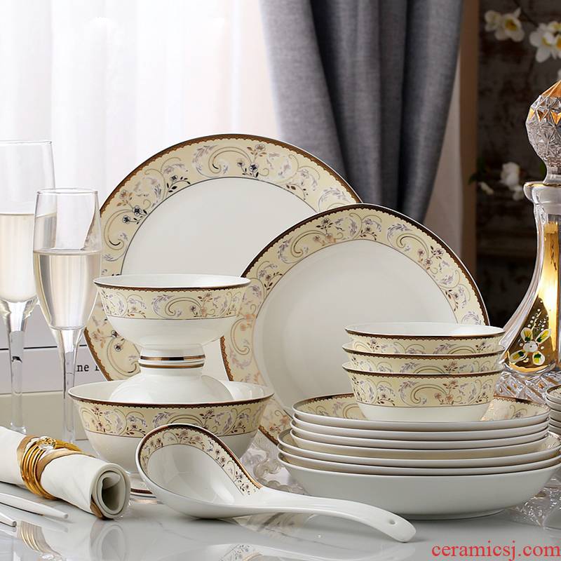 Tangshan 56 skull porcelain tableware suit dishes household of Chinese style dishes suit Chinese contracted ceramics