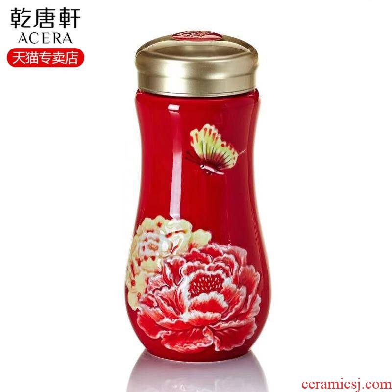 Do Tang Xuan porcelain cup millennium peony cup with red + color porcelain cup creative move with cover cup cup