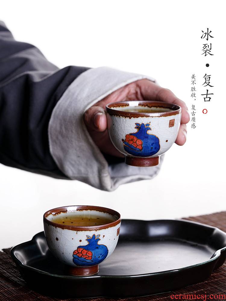 Jingdezhen ceramic teacups hand - made sample tea cup up with porcelain paint pomegranate tea masters cup pure manual single CPU