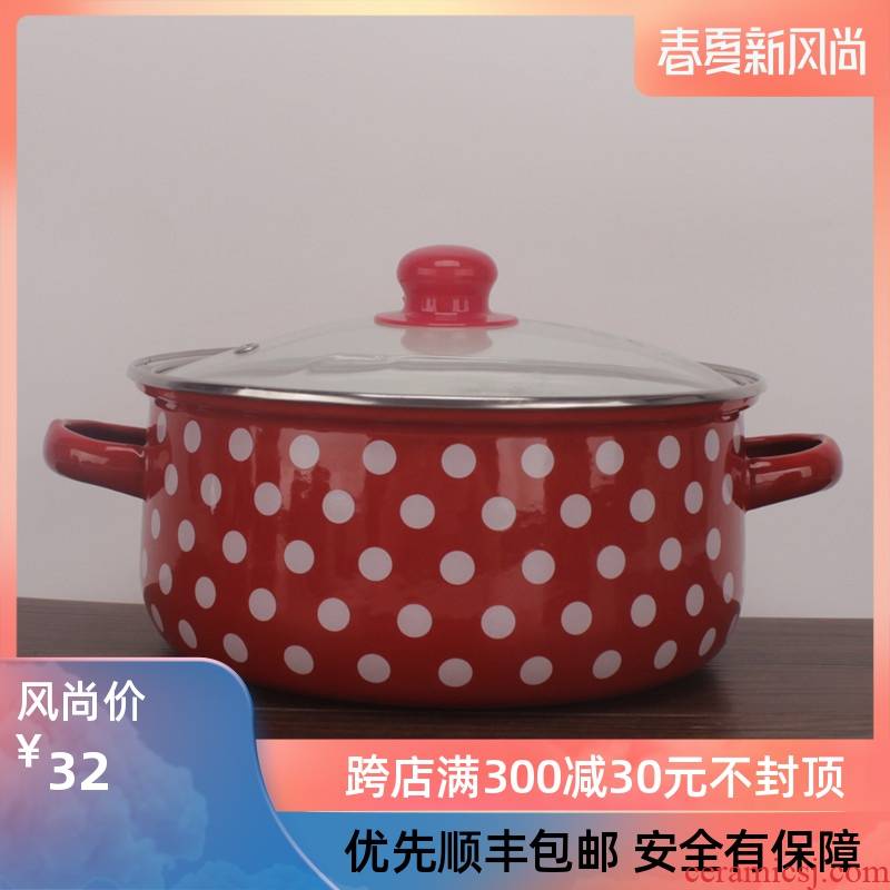 16-24 cm with freight insurance 】 【 red wave point enamel pot enamel binaural pot stew milk pan