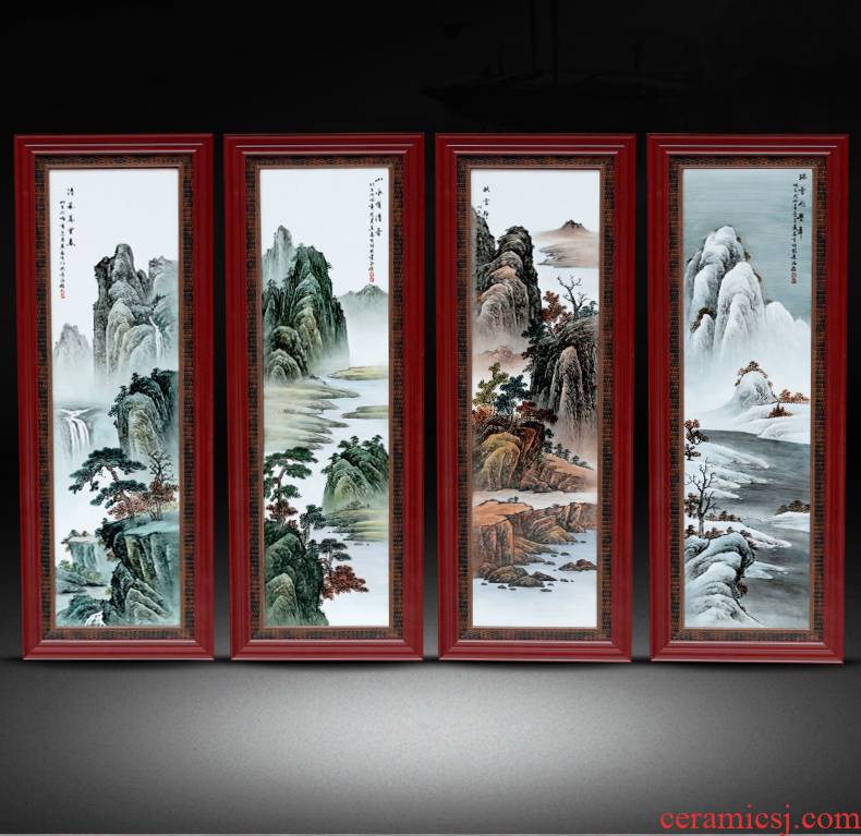 Jingdezhen ceramic plate the draw four screen hand - made pastel landscapes hang a picture to the sitting room adornment picture of new Chinese style antique painting