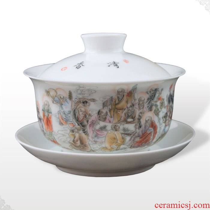 Offered home - cooked tureen checking porcelain in jingdezhen ceramic tea set hand - made pastel only three cup bowl of tea