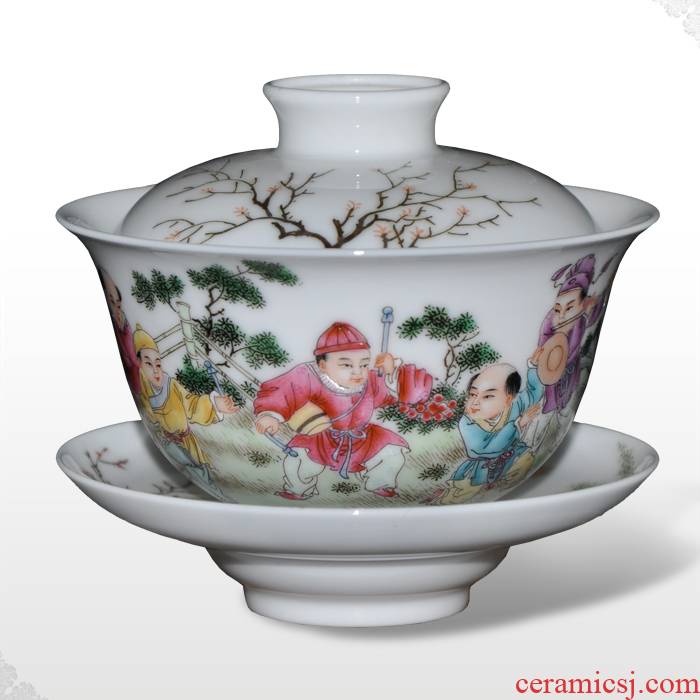 Offered home - cooked r g jingdezhen famous Jin Hongxia hand - made famille rose porcelain tea set little tureen three cup [play]
