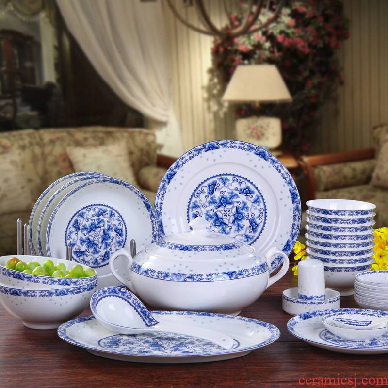 Jingdezhen blue and white and exquisite dishes suit Chinese ipads porcelain tableware glair household food dish wedding housewarming gift