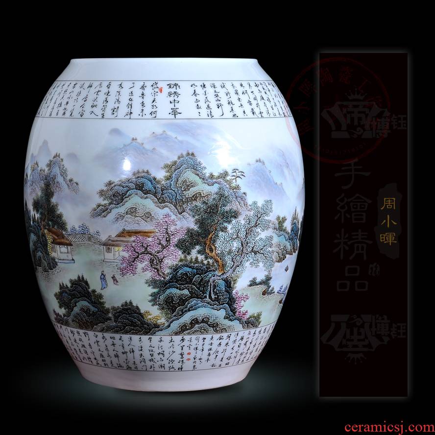 Jingdezhen ceramics Zhou Xiaohui celebrity famous pastel hand - made vase splendid China classical handicraft furnishing articles