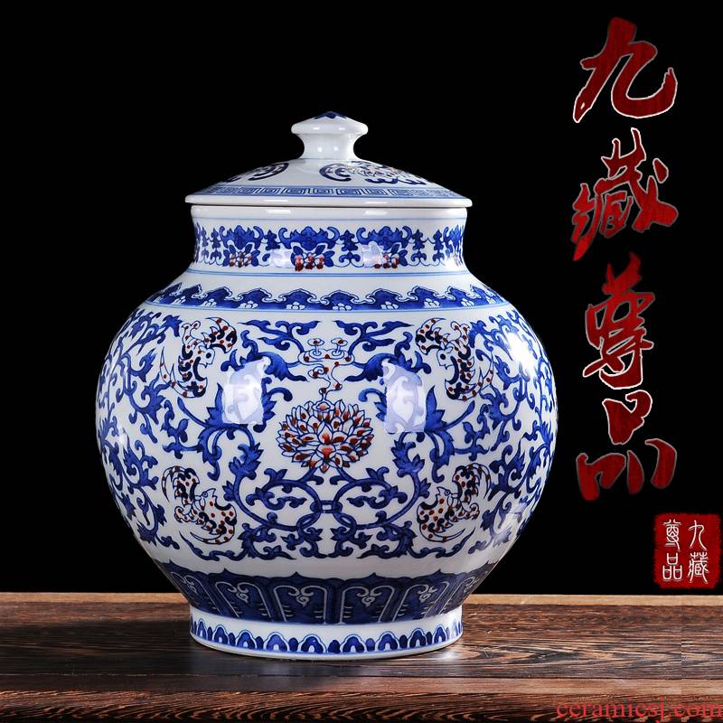 Archaize of jingdezhen ceramics glaze of blue and white porcelain vase put lotus flower storage tank classical household handicraft furnishing articles