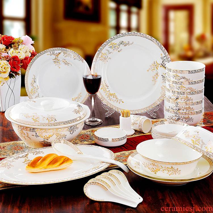 Package mail - 56 head of jingdezhen ceramic tableware suit dishes dishes o wedding gift lake Chesapeake rainbow such use
