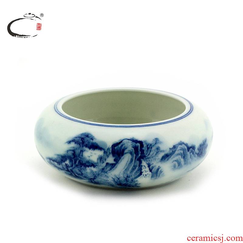 The Master of jingdezhen blue and white landscape archaize water jar and auspicious writing brush washer hand - made ceramic four treasures of the study supplies tea sets