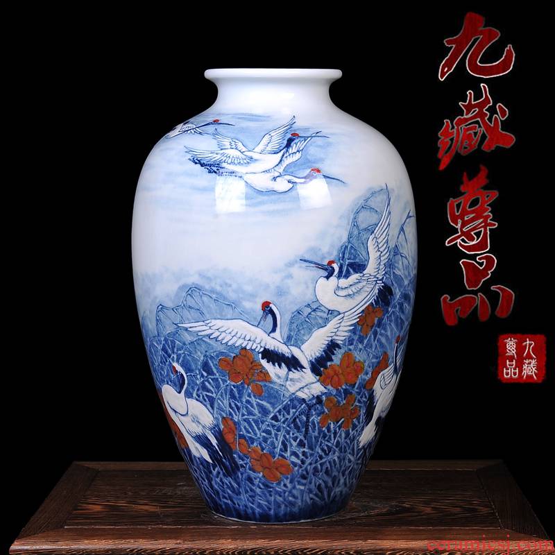 Jingdezhen ceramics master hand made blue and white porcelain vase household adornment handicraft furnishing articles of I sitting room decoration
