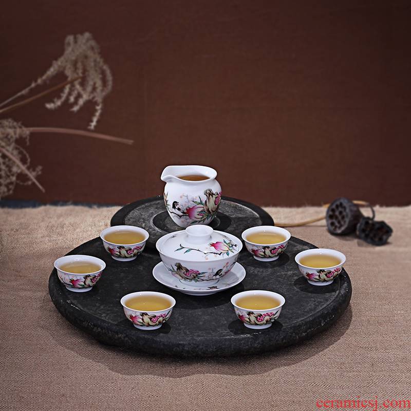 Cheng DE xuan, jingdezhen ceramic tea set of suit pastel hand - made process 8 head primer