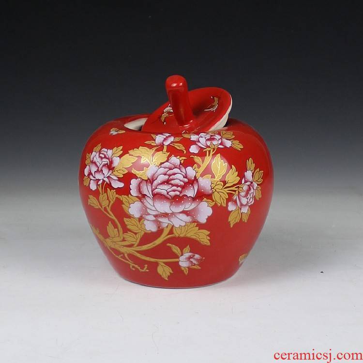 Ceramic storage tank household furnishings jingdezhen ceramics red porcelain lid apple and joyful as cans