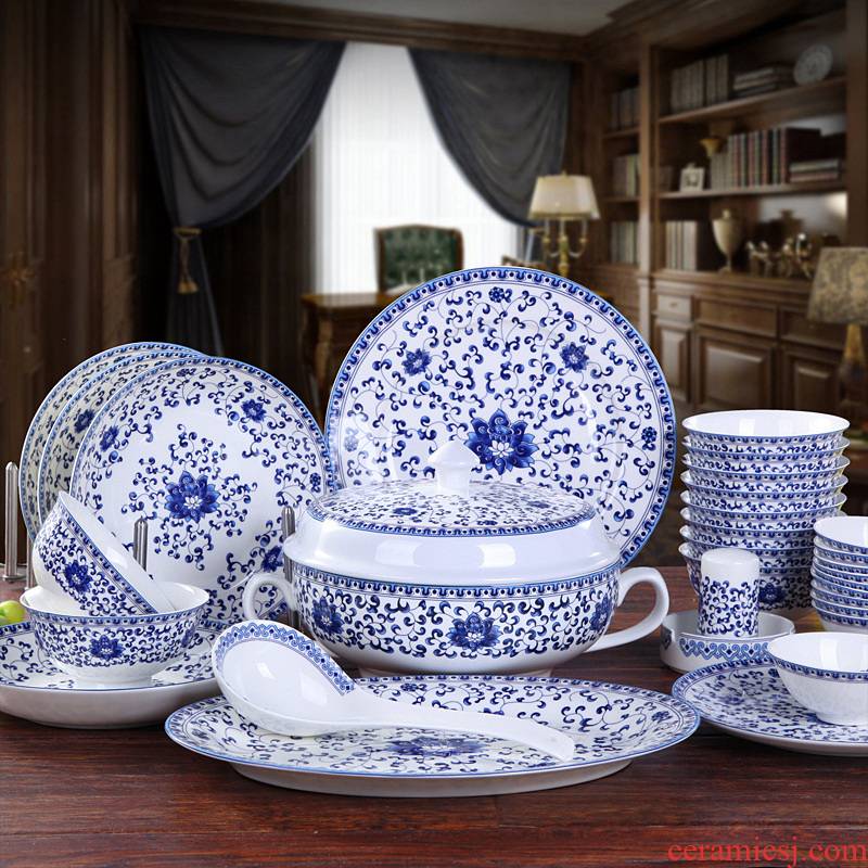Jingdezhen dishes suit Chinese style household tableware to eat to use a single ceramic bowl of soup bowl dish plate set small bowl