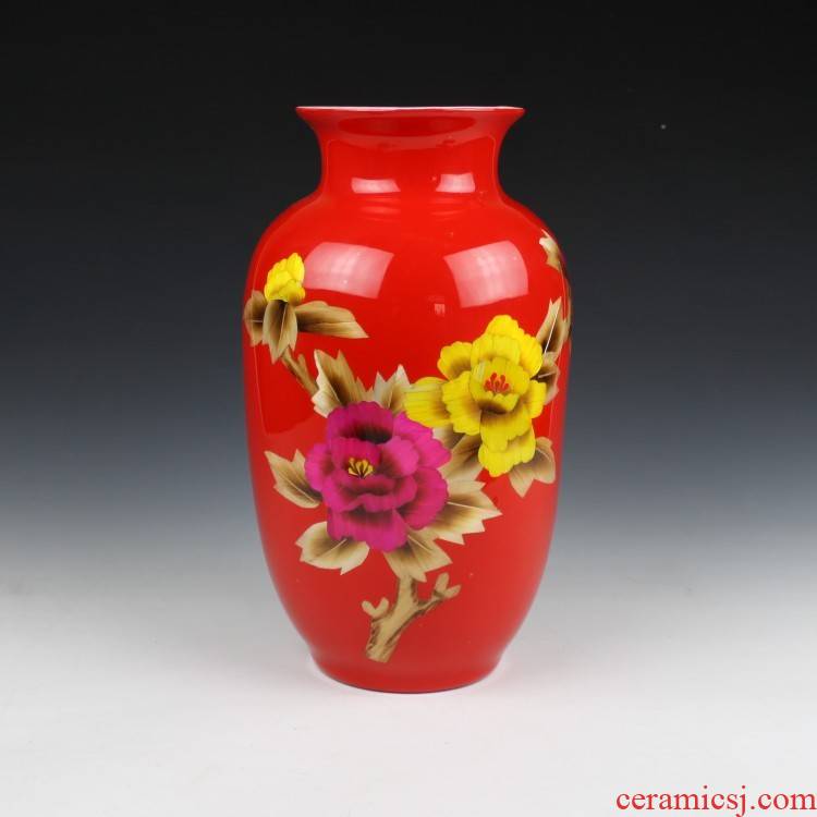 Chinese red straw painting modern vases, ceramic bottle gourd vases, jingdezhen ceramics