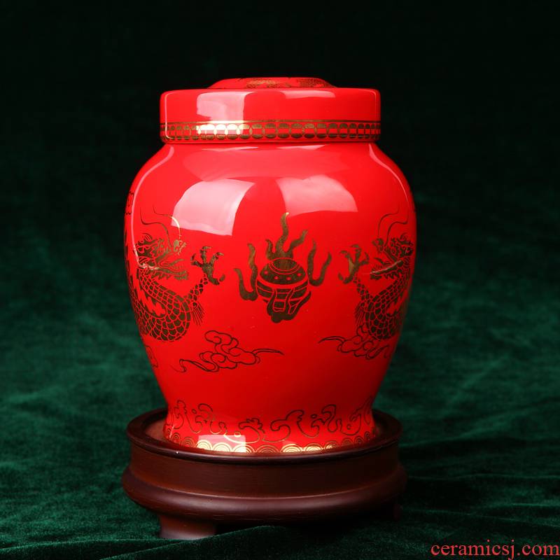 Business gifts and practical red porcelain tea pot large - sized ceramic storage tank wedding supplies home furnishing articles