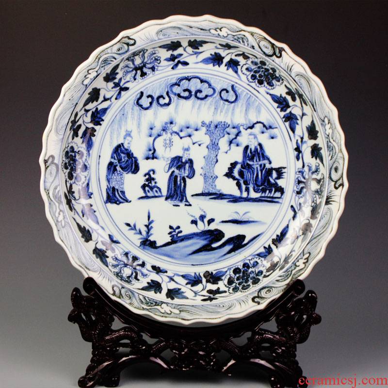 Blue and white porcelain of jingdezhen ceramics imitation yuan character decorative plate of archaize home sitting room adornment handicraft furnishing articles