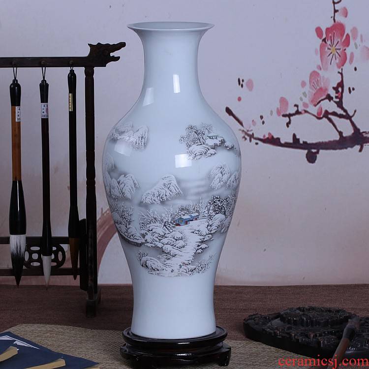 Jingdezhen ceramics medium snow fishtail vase flower arrangement sitting room decoration handicraft furnishing articles at home