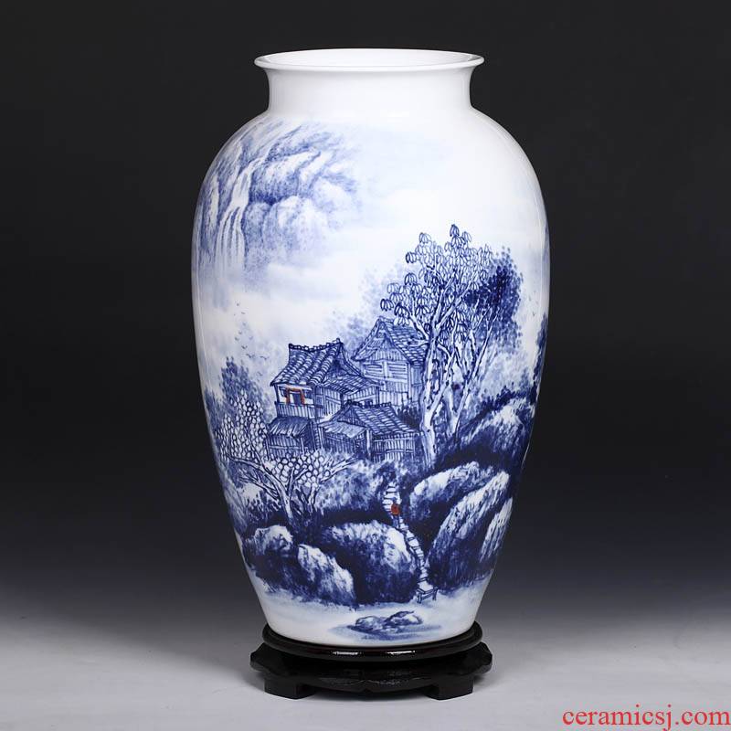 The Master of jingdezhen ceramics hand - made the village people of blue and white porcelain vase modern home fashion crafts