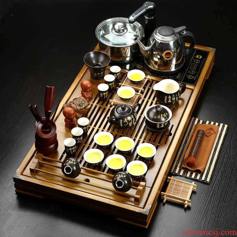 ZongTang full set of violet arenaceous kung fu tea set has a complete set of ceramic tea tea tea four one solid wood tea tray package