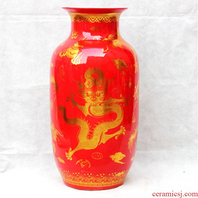 Chinese red vase aj45 jingdezhen ceramics furnishing articles flower arranging ground sitting room large Chinese decorative arts and crafts