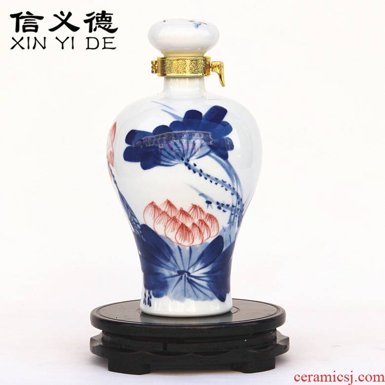 Jingdezhen ceramic wine bottle and one 1 catty jin hand - made name plum mercifully jars empty bottle seal wine red lotus