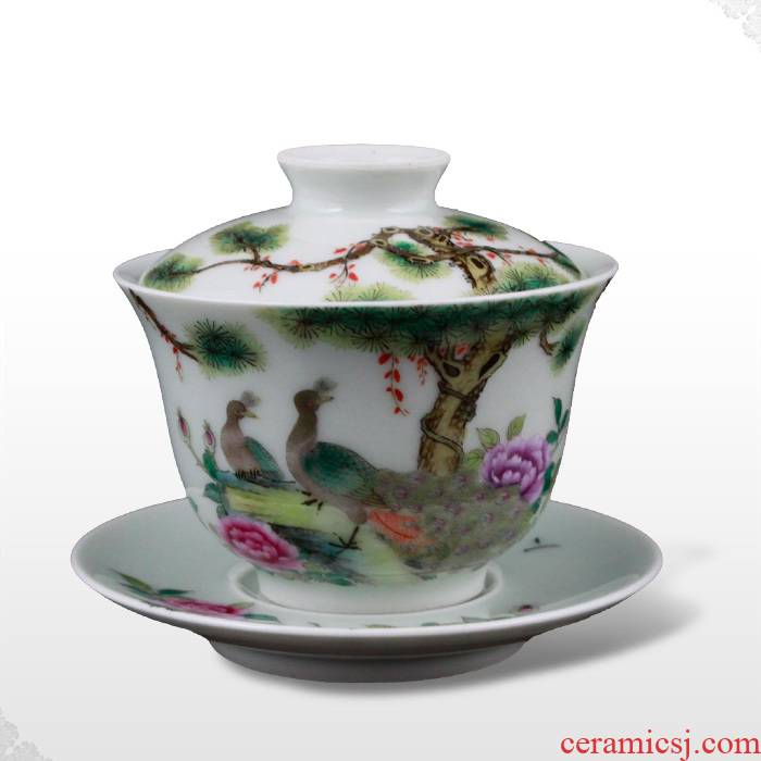 Jingdezhen Offered home - cooked r g hand - made colored enamel blue glaze porcelain tea tureen three cup with a silver spoon in its ehrs expressions using the and 】 【 taking