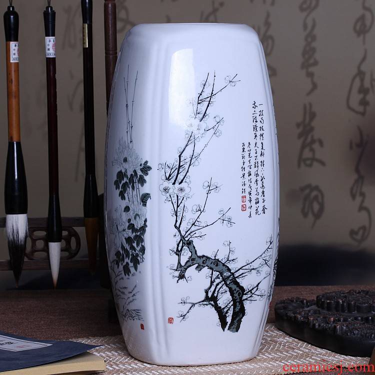 Jingdezhen ceramics sifang lucky bamboo vase table sitting room adornment flower art handicraft furnishing articles