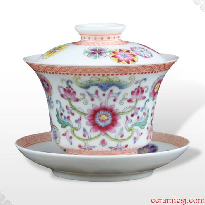 Offered home - cooked in jingdezhen porcelain tea set manually tureen only three cup bowl hand - made famille rose tea, tea