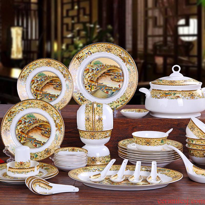 Qingming festival painting gifts meal jingdezhen Chinese wind glair ipads porcelain tableware suit to the foreigner