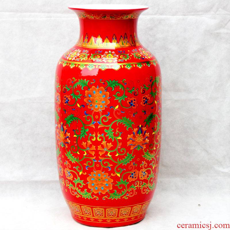 Jingdezhen ceramics China red vase furnishing articles household act the role ofing is tasted Chinese style porch decoration process large living room